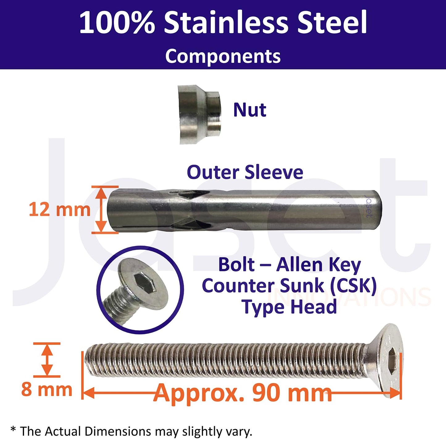 Anchor Fasteners-Expansion Type - 8mm Allen CSK (Counter Sunk) Head Bolt, 90mm Length (8mm x 90mm) - 8 Pieces Pack