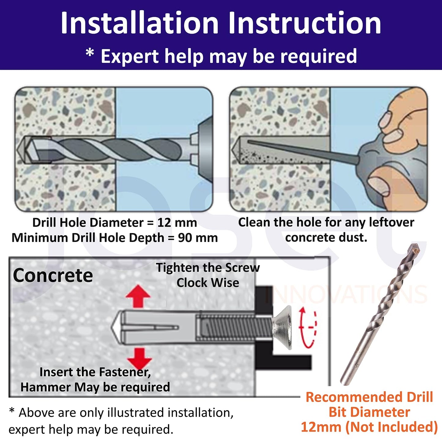 Anchor Fasteners-Expansion Type - 8mm Allen CSK (Counter Sunk) Head Bolt, 90mm Length (8mm x 90mm) - 8 Pieces Pack