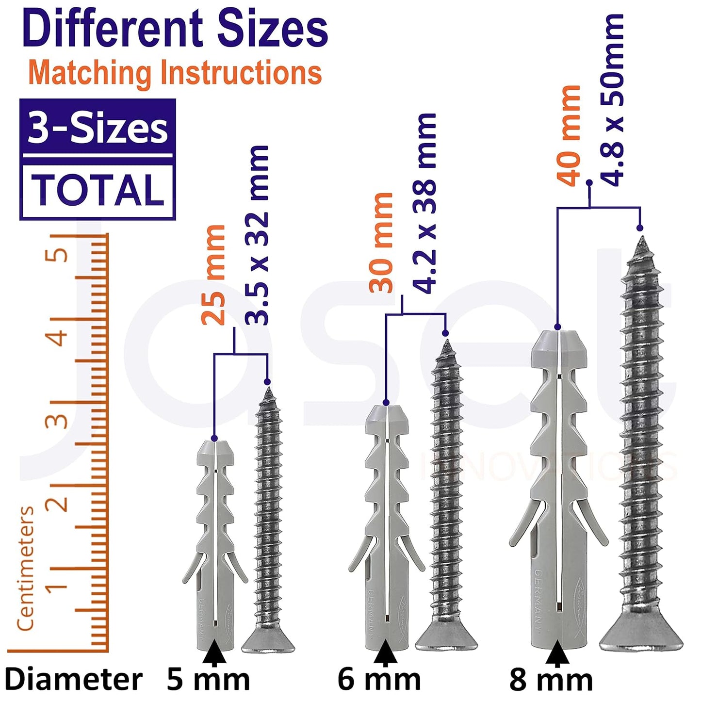 Nylon Wall Plugs/Gitti & CSK Stainless Steel Screws (304 grade) - 120pcs