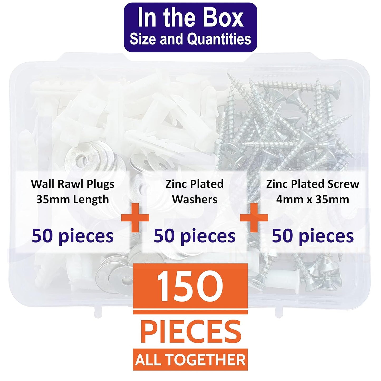 Wall Plugs/Gitti, ChipBoard Screws and Washers - 150pcs