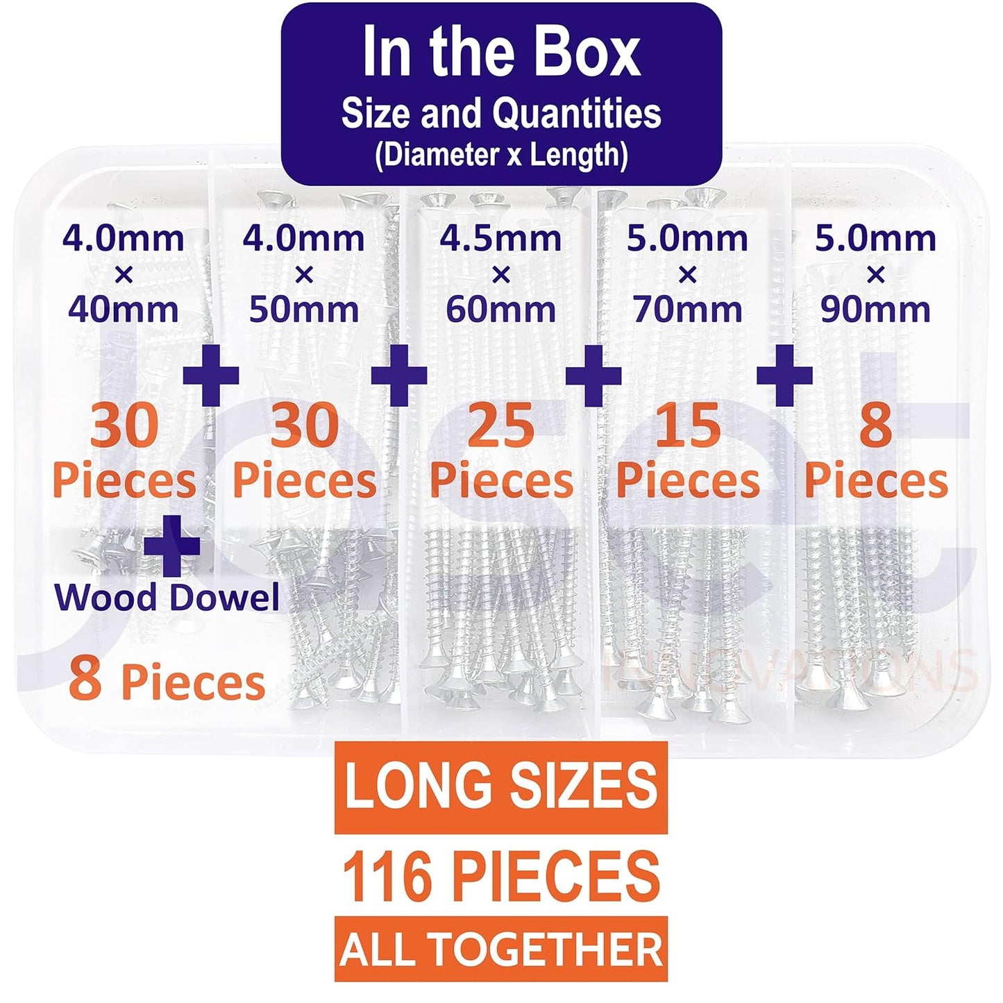 Chipboard Screws with Nylon Wood Dowel - 116pcs