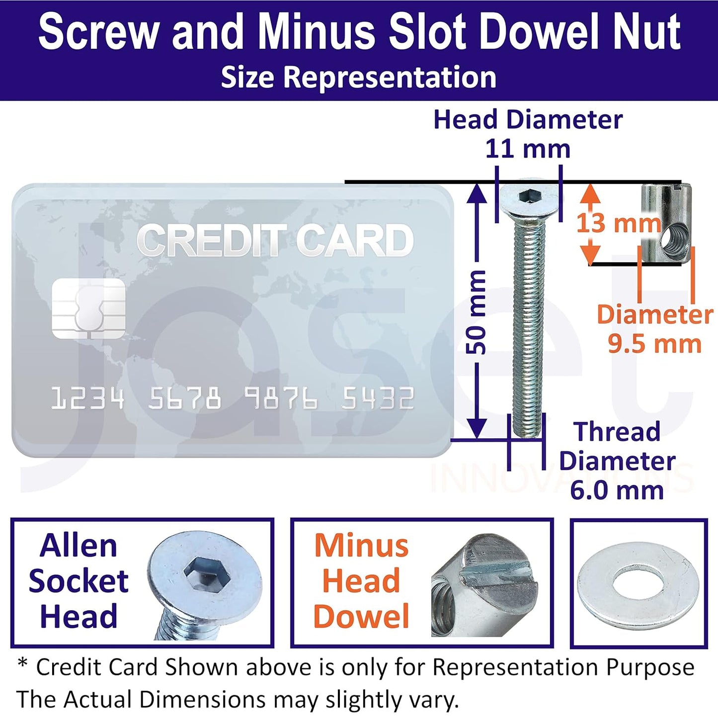 Barrel Nut/Dowel & Washer (50mm)- 30Pcs