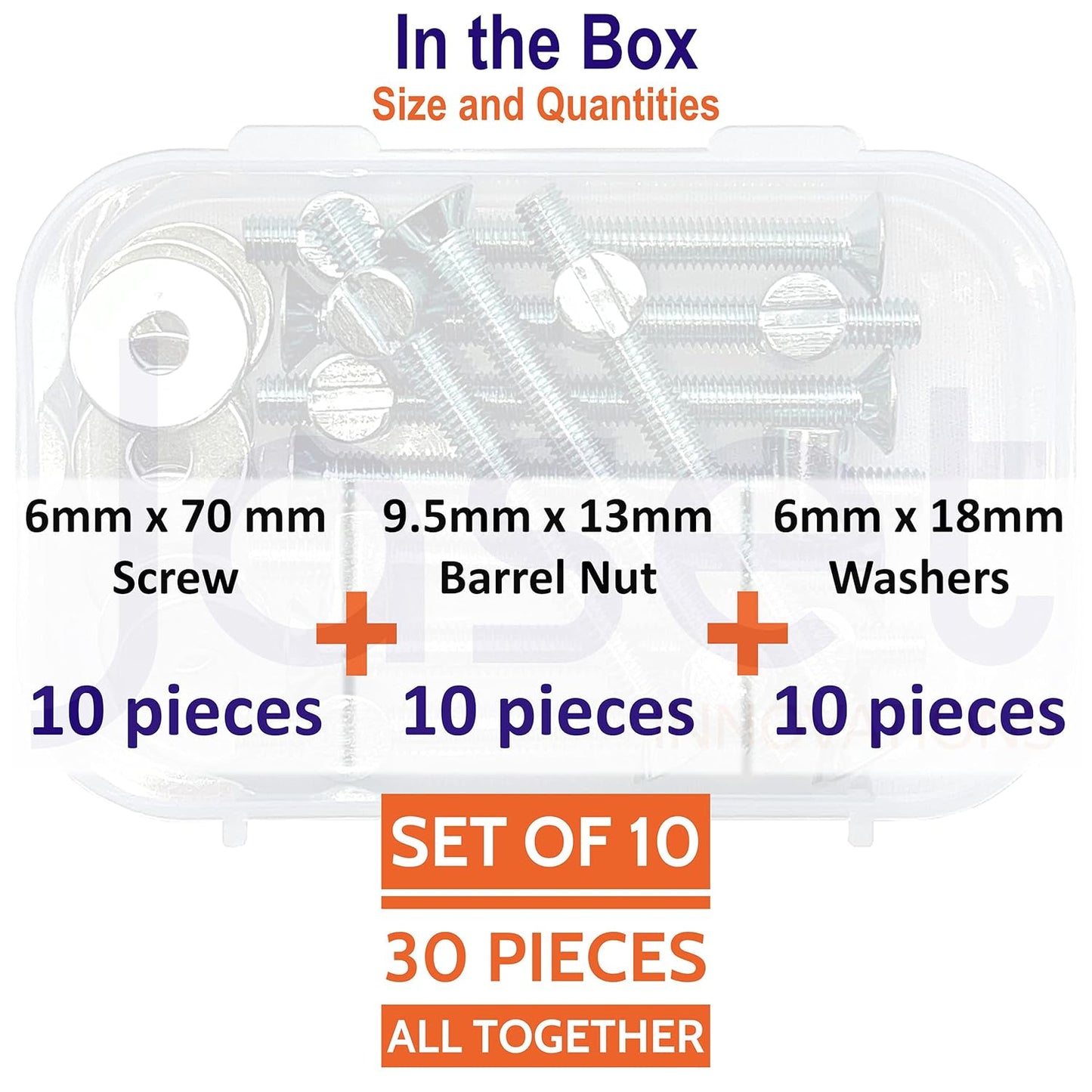 Barrel Nut/Dowel & Washer (70mm) - 30Pcs