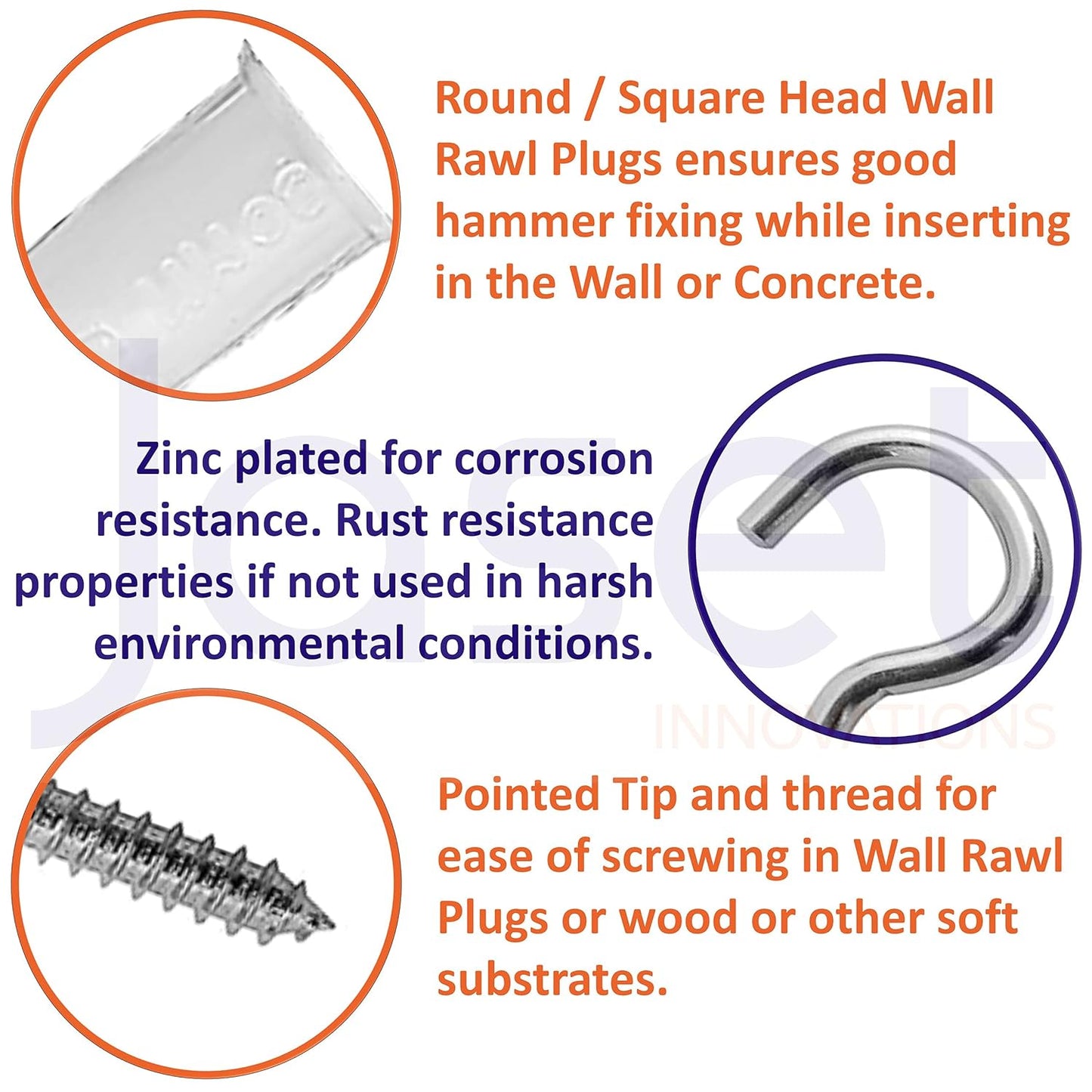 Screw-in Hooks with Wall Rawl Plugs/Gitti - 100ps