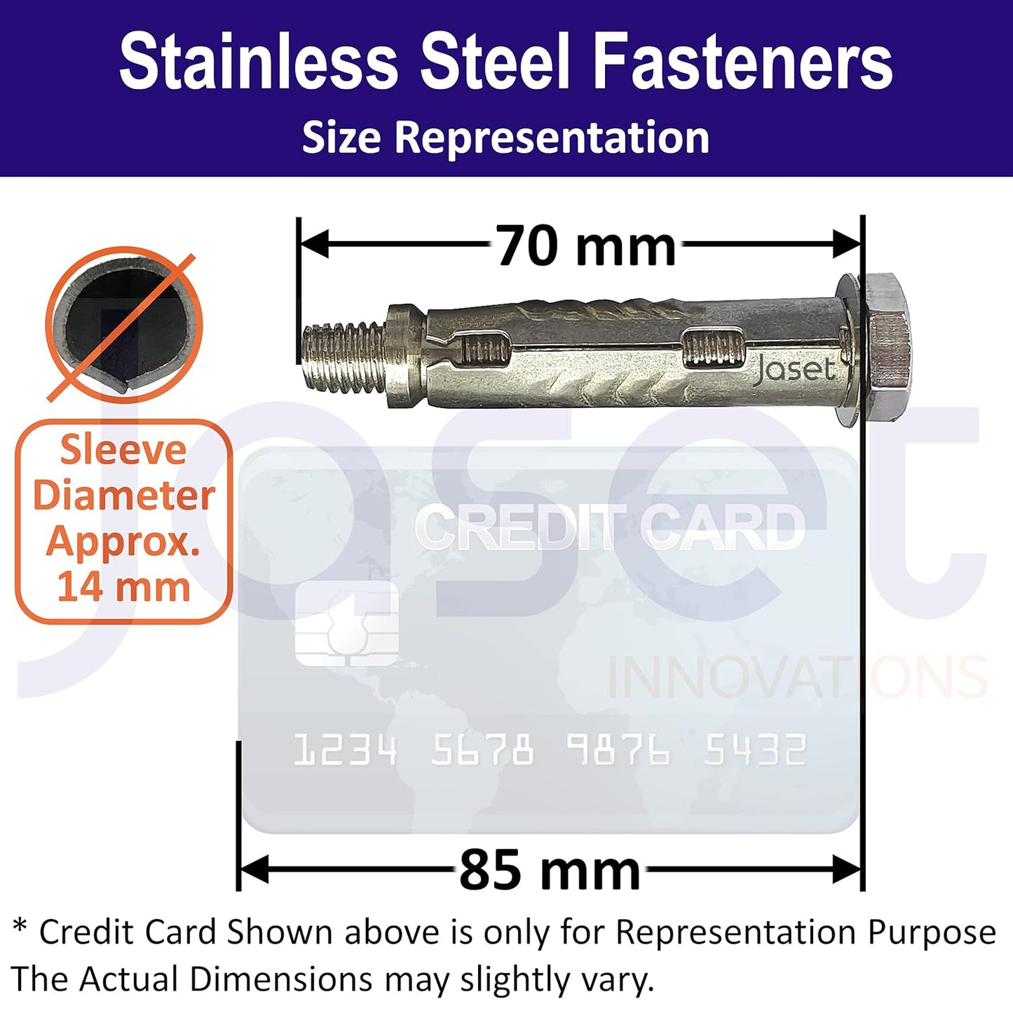 Stainless Steel Anchor Fasteners - 304 Grade Rust Proof - Expansion Type - Hex Head Bolt - 10mm Bolt Diameter, 70mm Length (Pack of 4 Pieces)