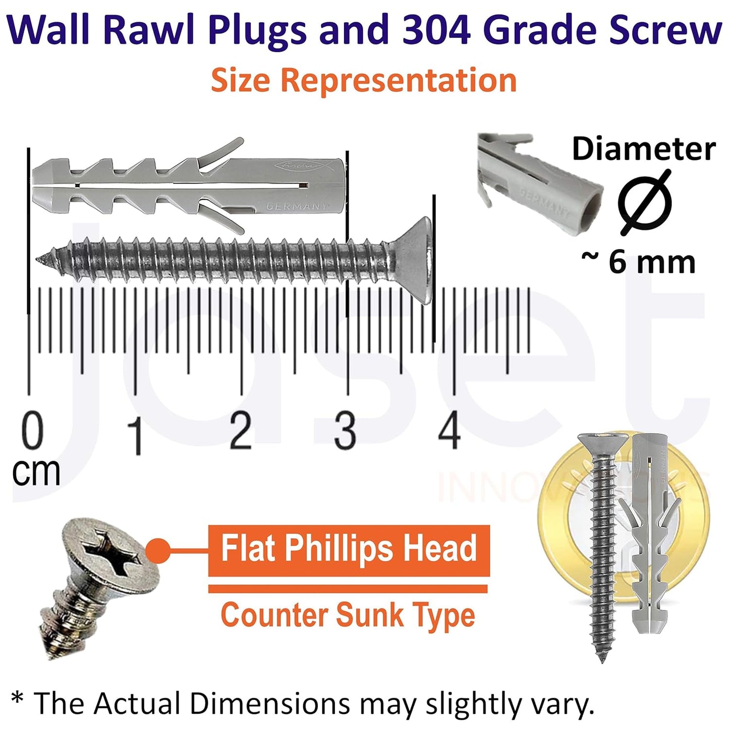 Nylon Wall Plugs/Gitti and CSK Screws (304 Grade) - 100pcs