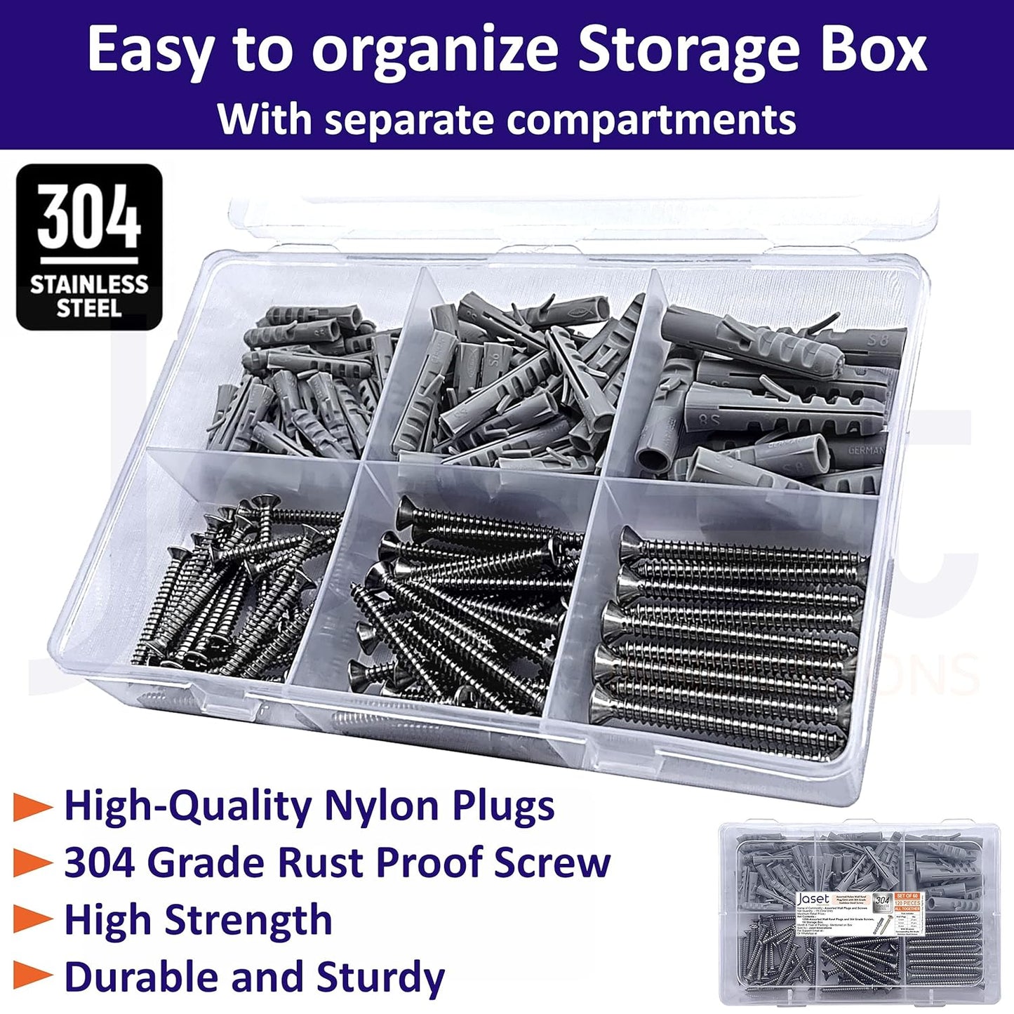 Nylon Wall Plugs/Gitti & CSK Stainless Steel Screws (304 grade) - 120pcs